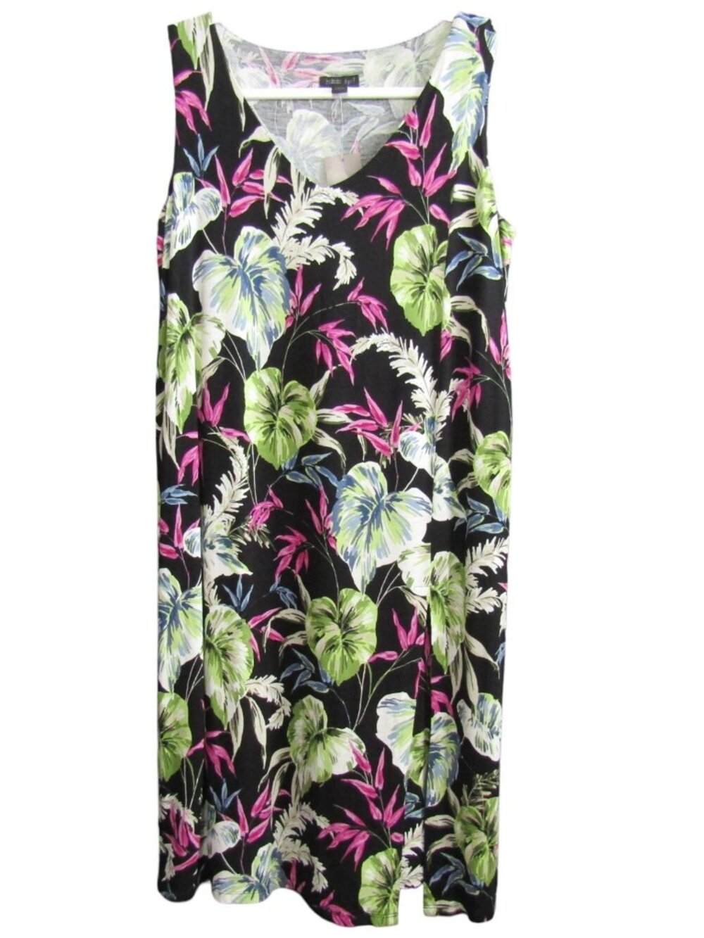 J Jill Wearever Tropical Leaf Sleeveless Dress Womens Size XS Black Floral New